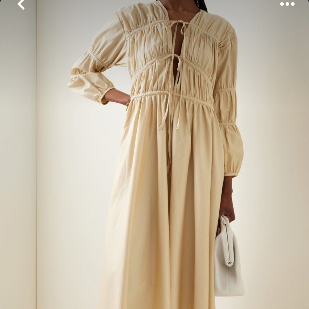 TOVE Lina Smocked Bodice Long-Sleeve A-Line Midi Dress